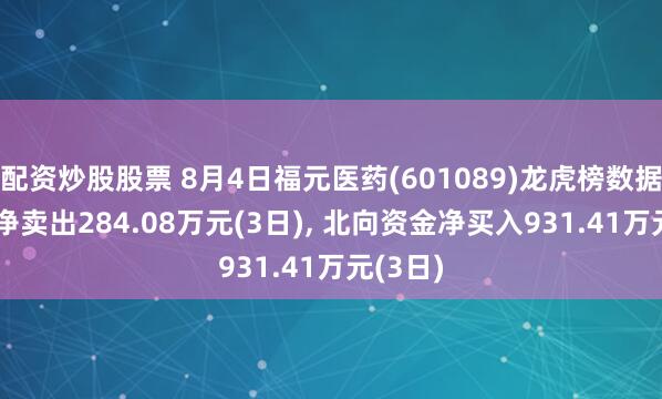 配资炒股股票 8月4日福元医药(601089)龙虎榜数据: 机构净卖出284.08万元(3日), 北向资金净买入931.41万元(3日)