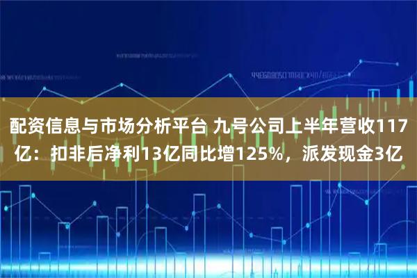 配资信息与市场分析平台 九号公司上半年营收117亿：扣非后净利13亿同比增125%，派发现金3亿
